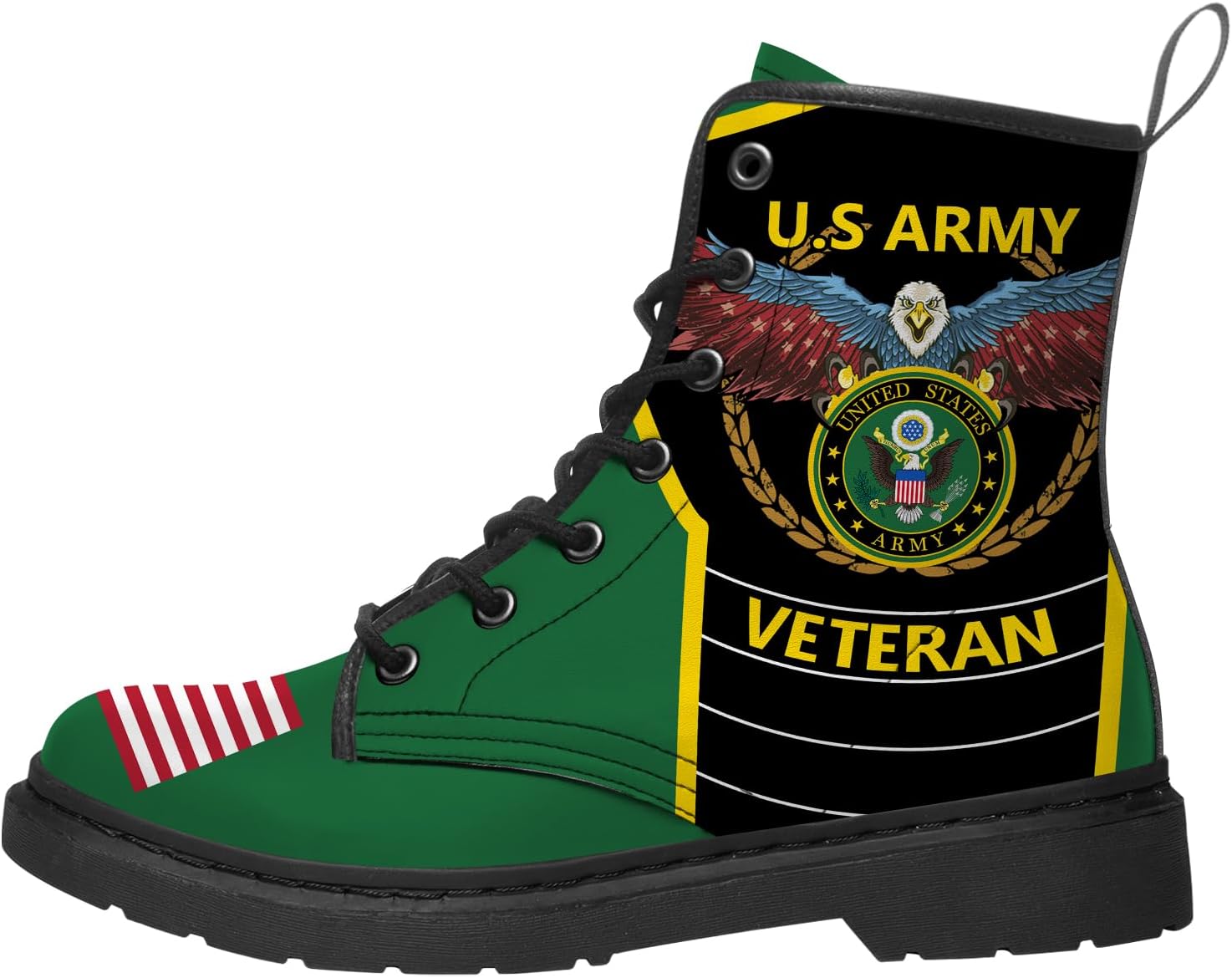 

Ботинки Veteran для мужчин и женщин, боевые ботинки, повседневные шнурованные ботинки из PU-кожи, подарок для него и нее Generic, черный/зеленый/желтый