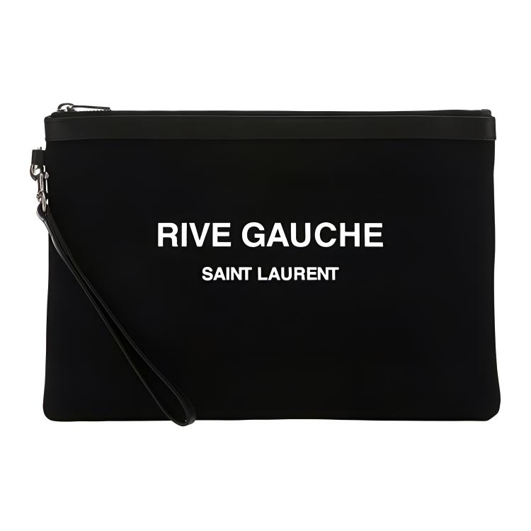 

Rive Gauche Хлопковая сумка с кожаными вставками на запястье унисекс черный SAINT LAURENT