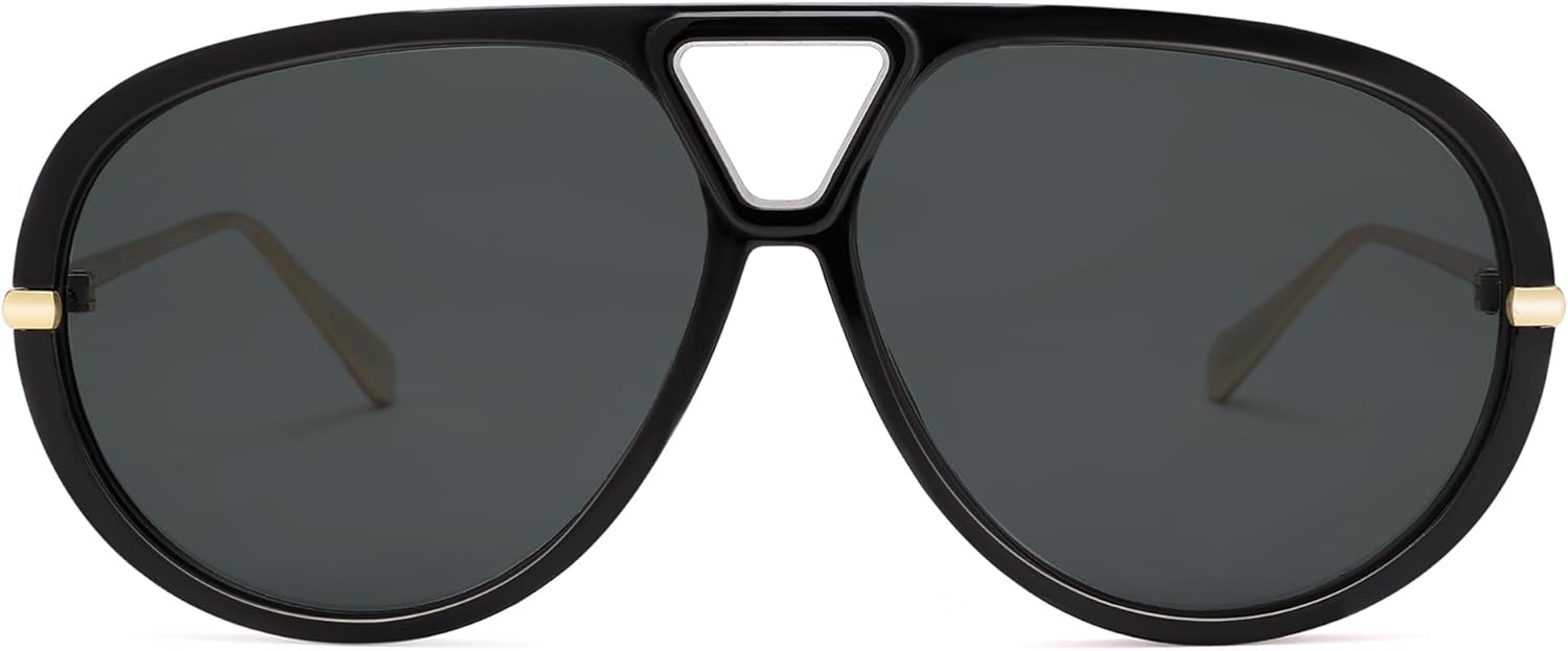 

Ретро-солнцезащитные очки-авиаторы большого размера для женщин и мужчин, модные круглые солнцезащитные очки в винтажном стиле с защитой от УФ-излучения DYSAKER, Black/Grey