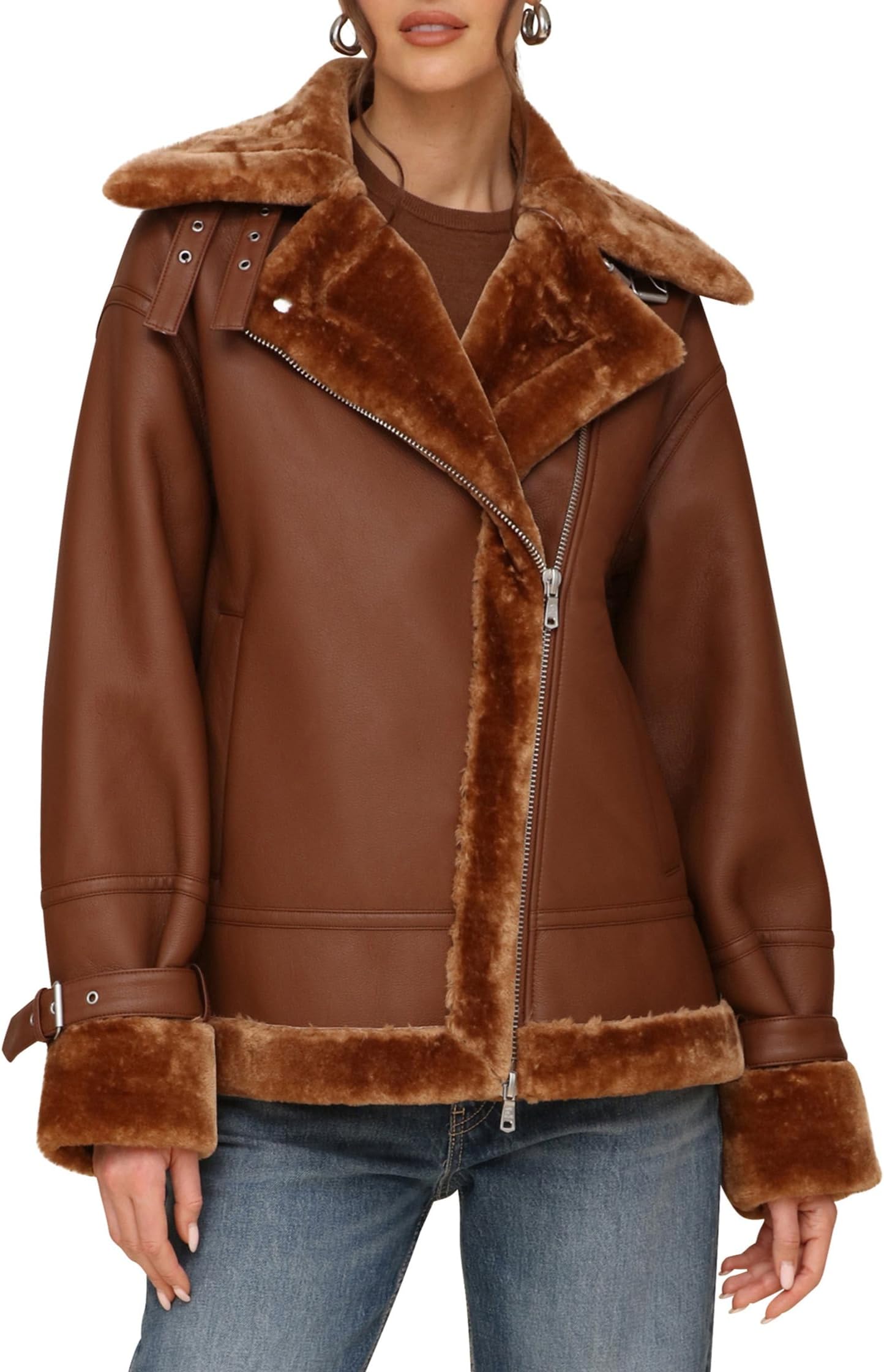 

Пальто Avec Les Filles Oversized Faux Shearling Moto Coat, цвет Whiskey