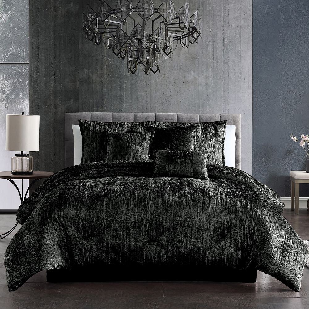 

Набор одеял Riverbrook Home Turin Crinkle Velvet из 7 предметов, черный