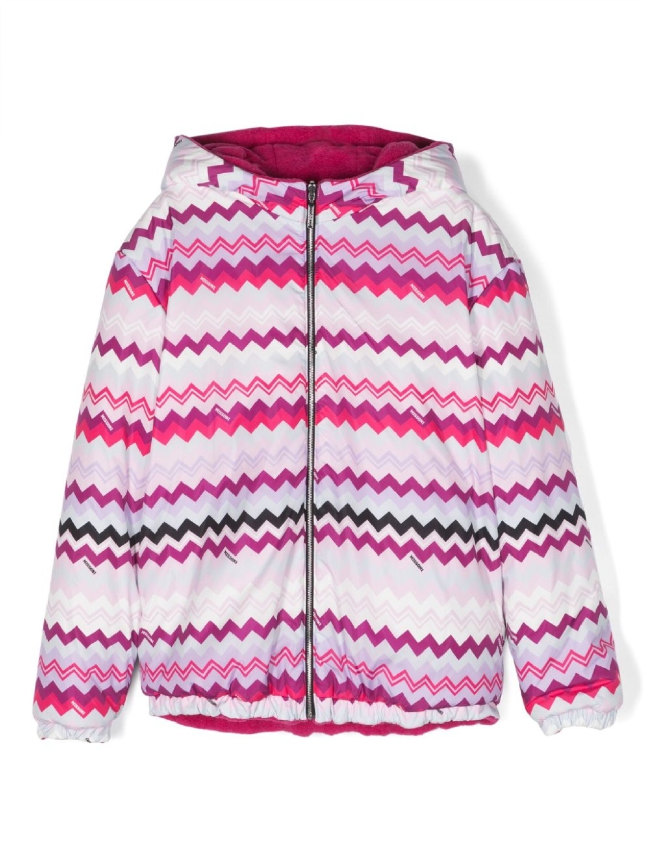 

Missoni Kids куртка с капюшоном и узором зигзаг, розовый