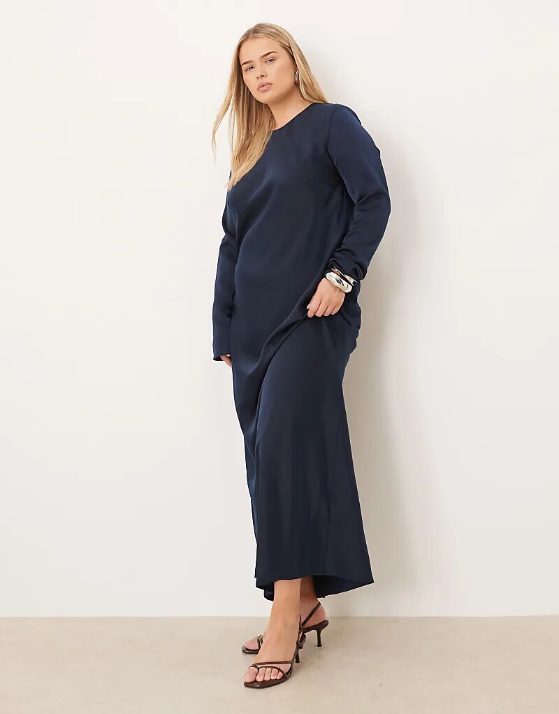 

Платье-комбинация макси из матового атласа с закругленными швами ASOS DESIGN темно-синего цвета