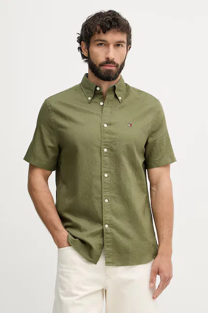 Рубашка с льном Tommy Hilfiger, зеленый
