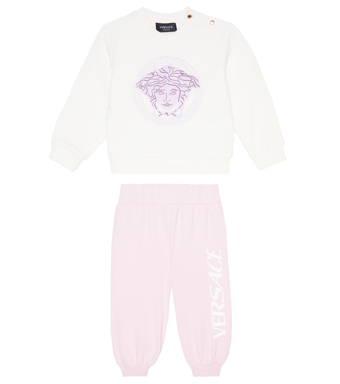 

Комплект из хлопковой смеси, толстовки и спортивных штанов Baby Medusa Versace Kids, Bianco+Lilla+Rosababy