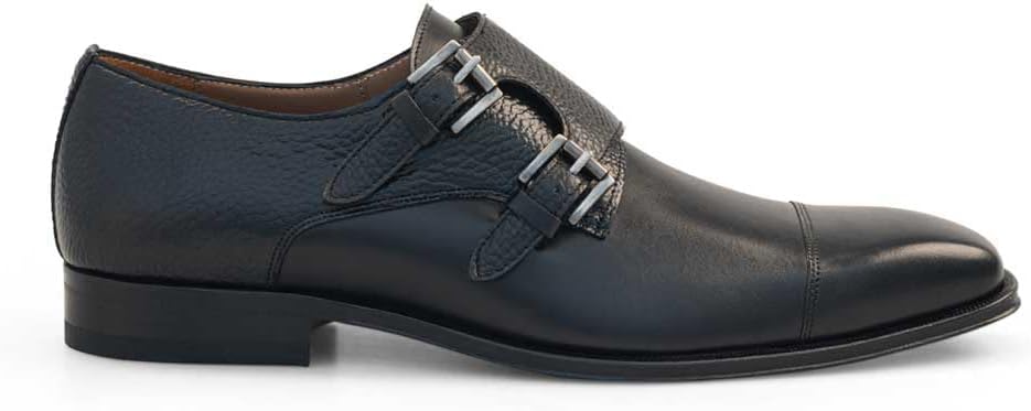 

Двухпряжечные мужские туфли с закрытым носком из гладкой и текстурированной телячьей кожи Mezlan, черный