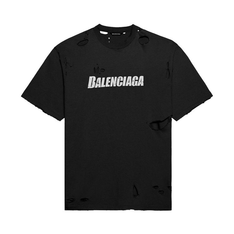 

Футболка Balenciaga Caps Destroyed Flatground T-Shirt Black, черный