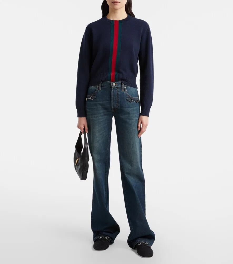 Джинсы Gucci Прямые с пряжкой Конская уздечка, классический крой, синий — фото 2