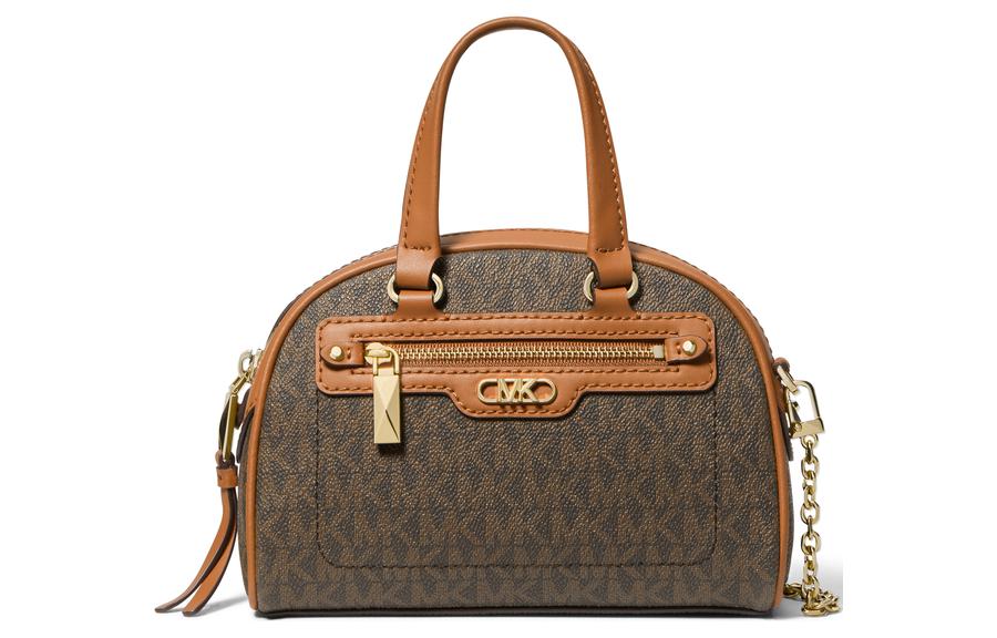 

MICHAEL KORS Искусственная кожа с натуральной кожаная боулинг сумка женская сумка через плечо кроссбоди темно-коричневая