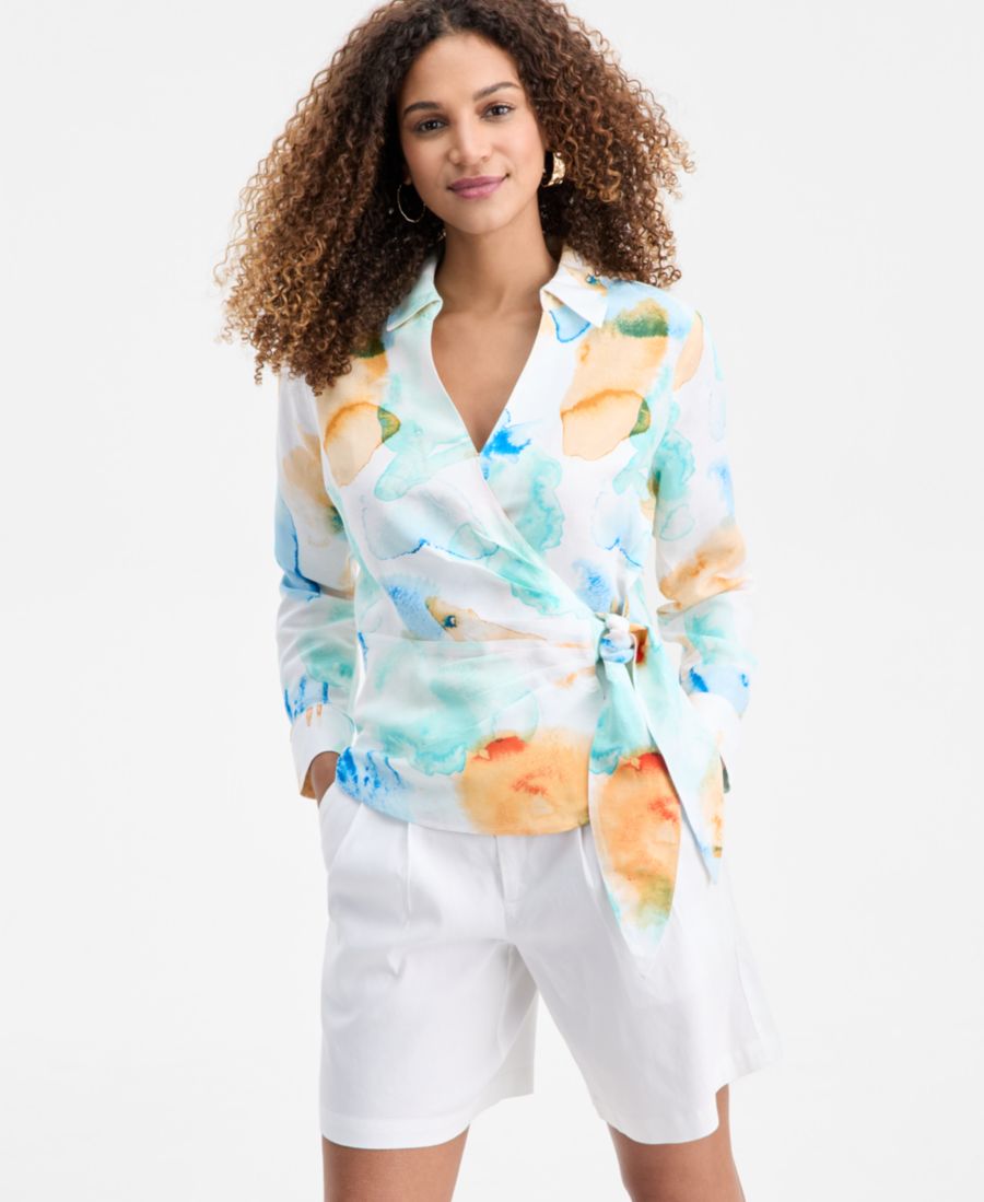 

Женская блузка Bailey с принтом и запахом, размеры P/XS-3X INC International Concepts, Bailey Abstract Blue