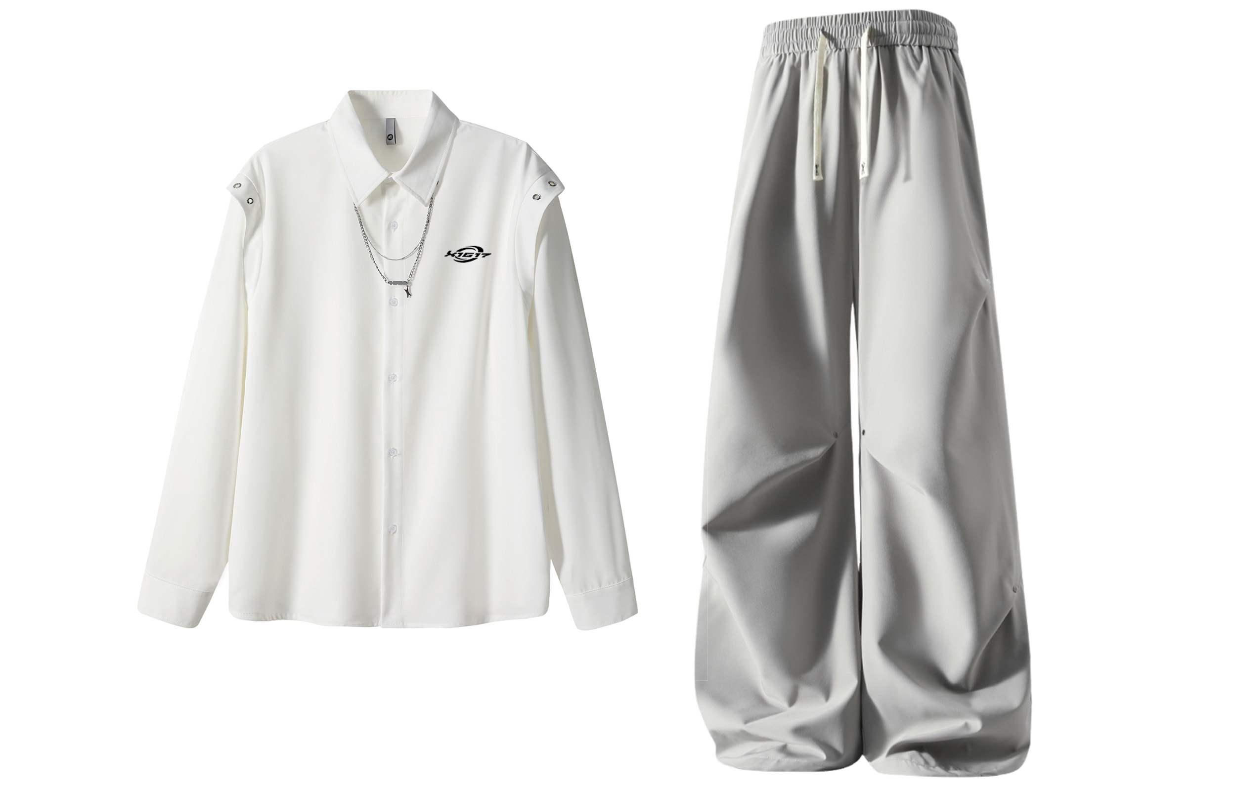 

Повседневная спортивная одежда Unisex Lapel Thin X1617, белый long-sleeved shirt+светло-серый pants