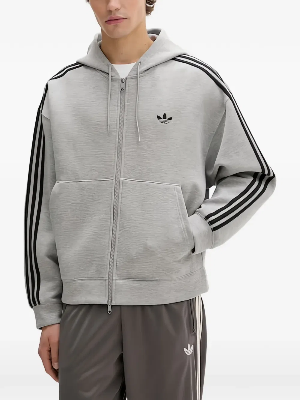 Оригинальная толстовка на молнии с тремя полосками и принтом "разноцветные" Adidas, серый