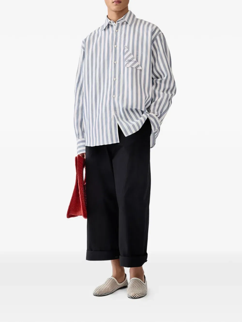 Рубашка Voilier с жаккардовым принтом в полоску JACQUEMUS, синий — фото 2