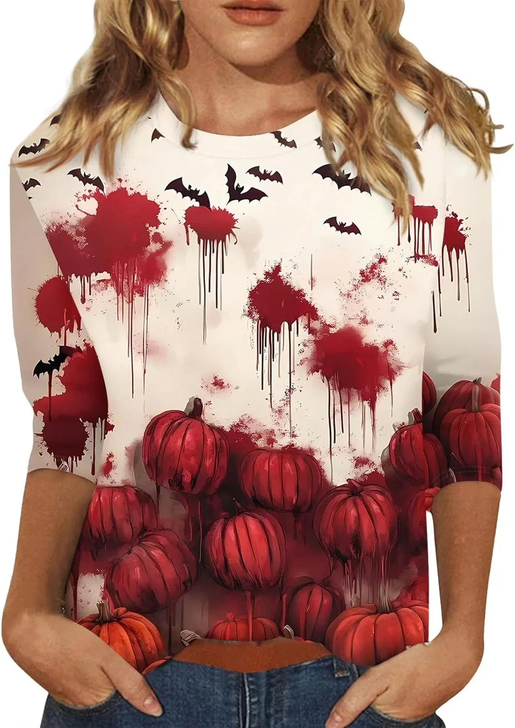 Блуза с 3/4 рукавом, женская, Halloween, красный