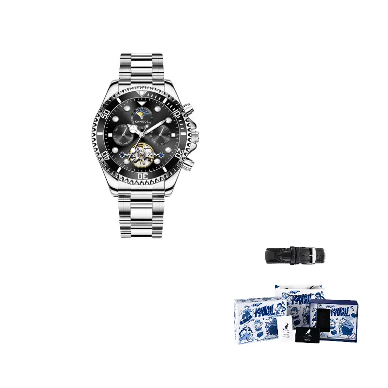 

KANGOL Часы Automatic Mechanical Movement Stainless Steel Strap Watch Men's Watch Black Dial, Silver Case Black Dial