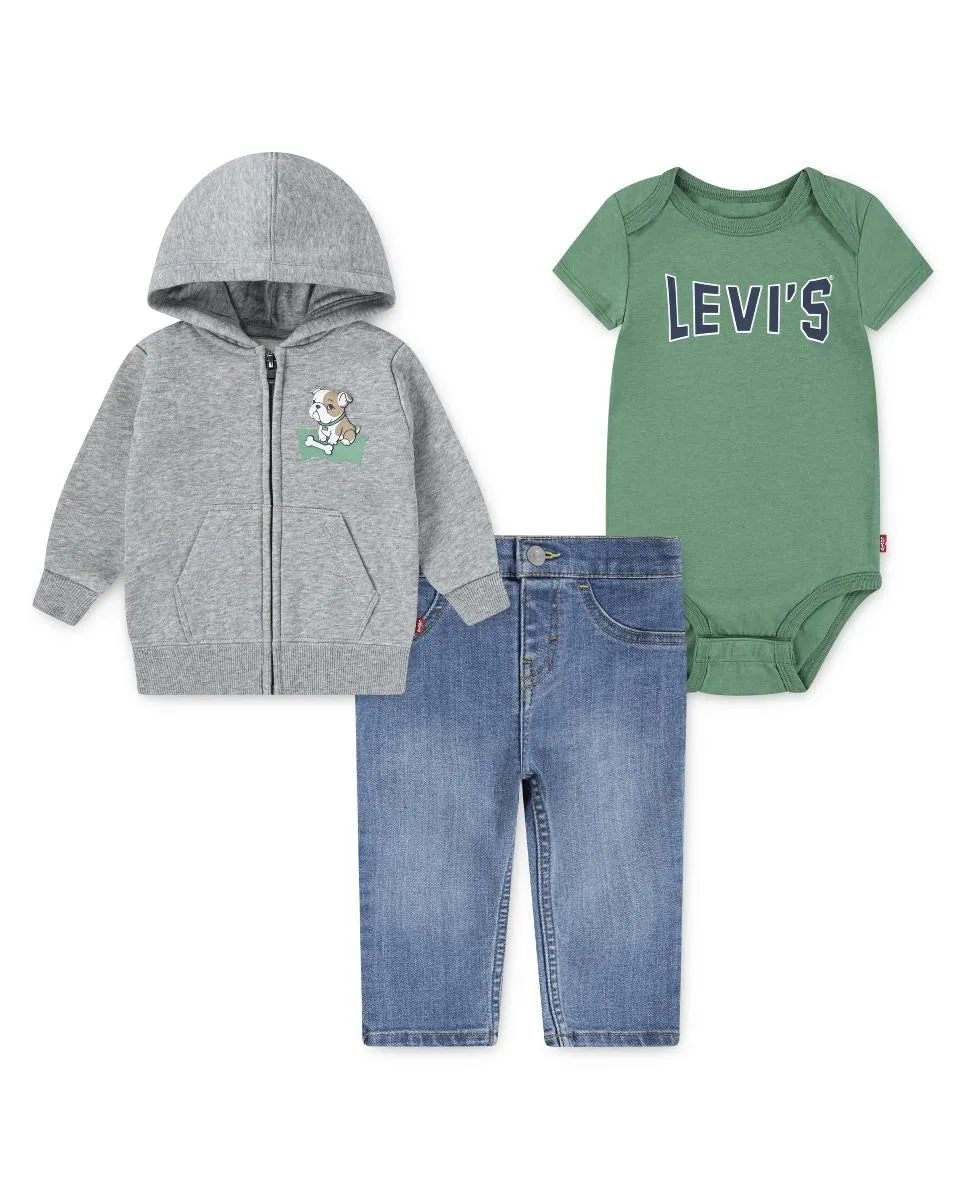 

Набор из 3 предметов (боди, худи с капюшоном и молнией, джинсы) для мальчика Levi's, зеленый