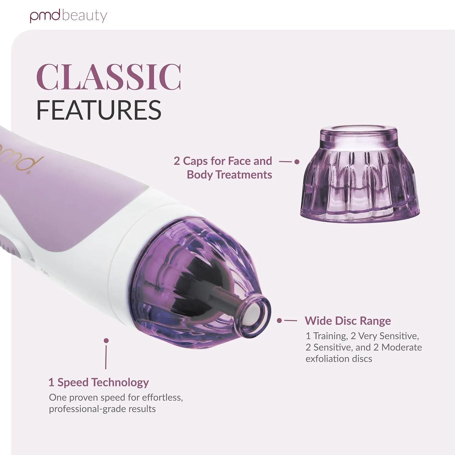 PMD Beauty Personal Microderm Classic - Набор для домашнего использования, инструмент для отшелушивания кожи лица, микродермабразия для ухода за кожей лица и тела., Lavender — фото 3
