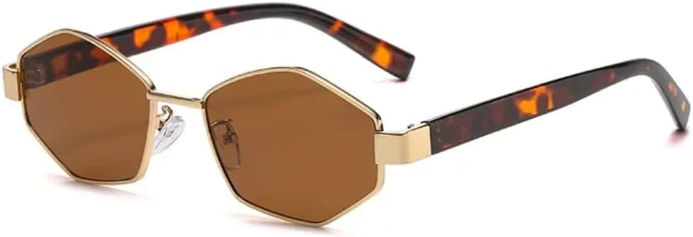 

Солнцезащитные очки с многоугольной металлической оправой для женщин и мужчин, защита от УФ-излучения UV400, для занятий спортом на открытом воздухе, модные мужские очки с прочными шарнирами TVTBBVV, Gold Tea Leopard