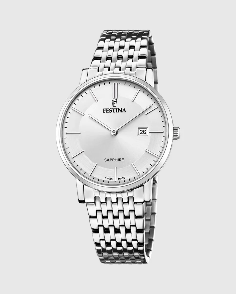 

F20018/1 Мужские часы швейцарского производства из серебристой стали Festina, серебряный