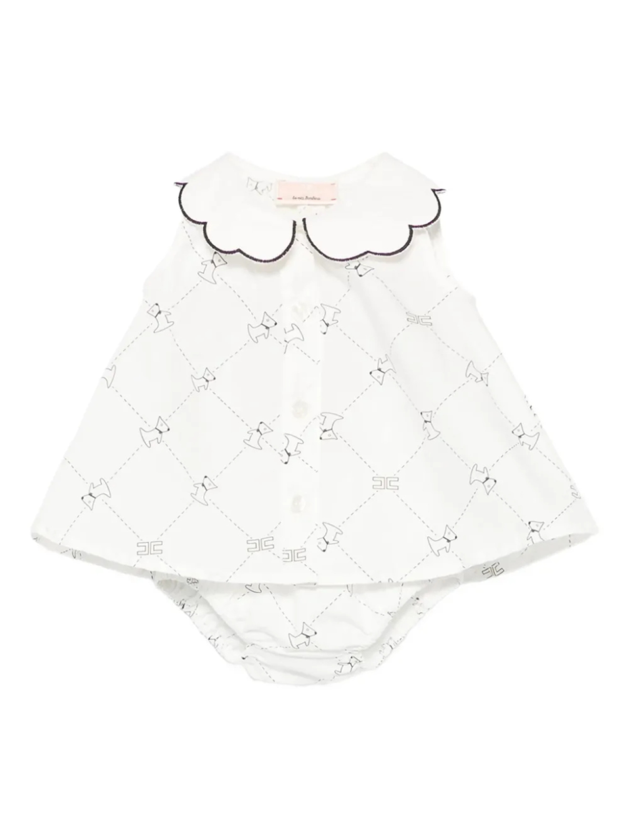 

Платье Elisabetta Franchi Kids с принтом в виде собаки и фестончатым воротником, белый