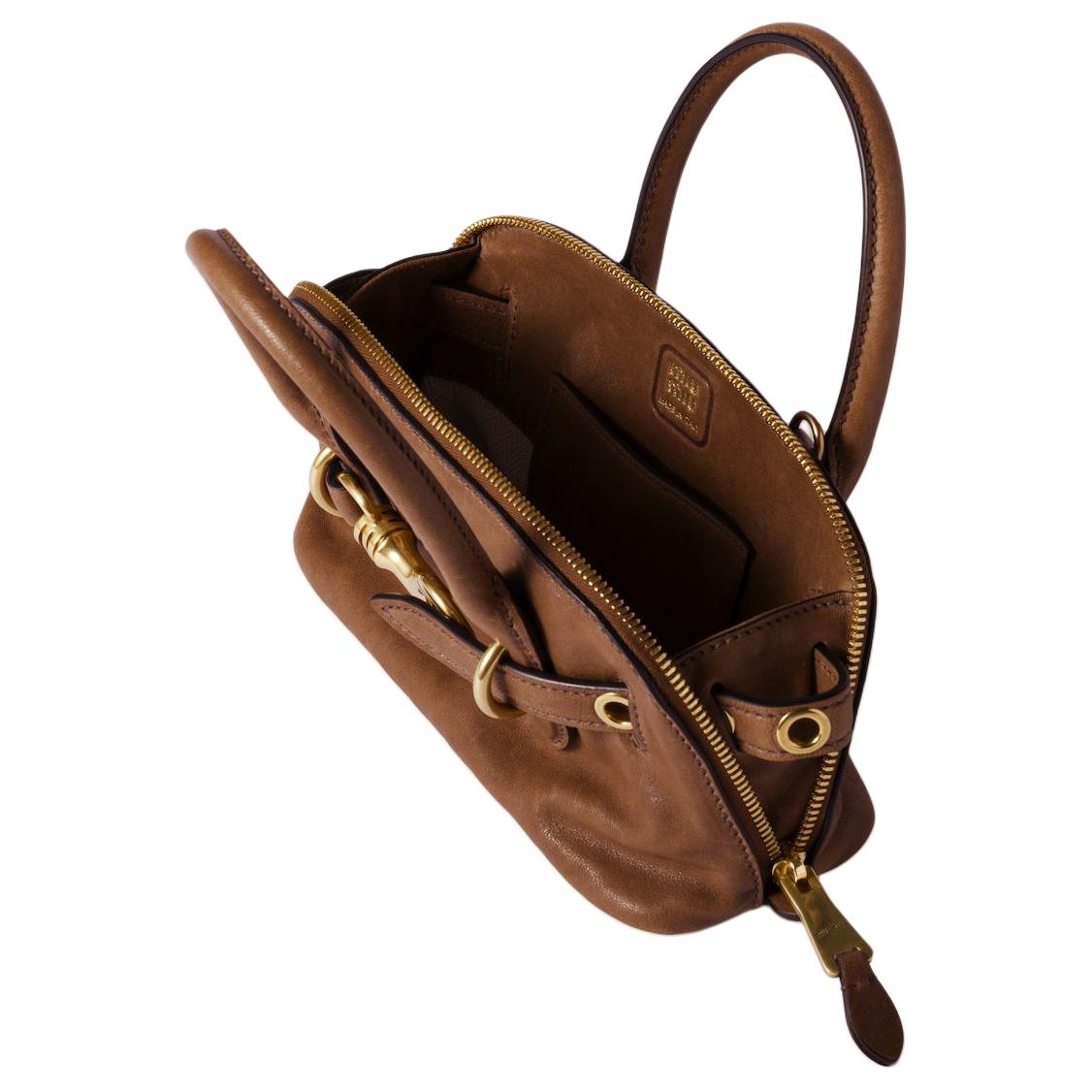 MIU MIU Наппа кожаная сумка через плечо миниатюрная женская модель Oak Tree Brown — фото 4