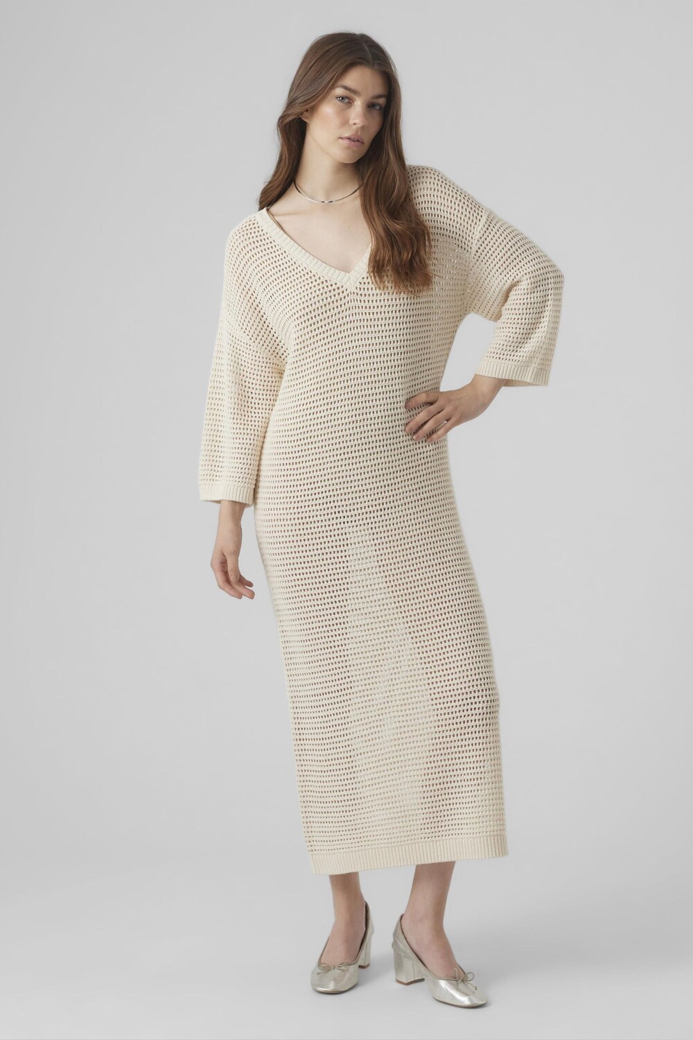

Пляжное платье крючком с длинными рукавами Vero Moda, бежевый
