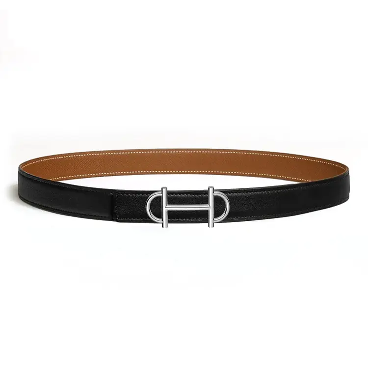 

HERMES Кожаный ремень для женщин, Leather, Metal, черный/коричневый, ширина 2.4CM