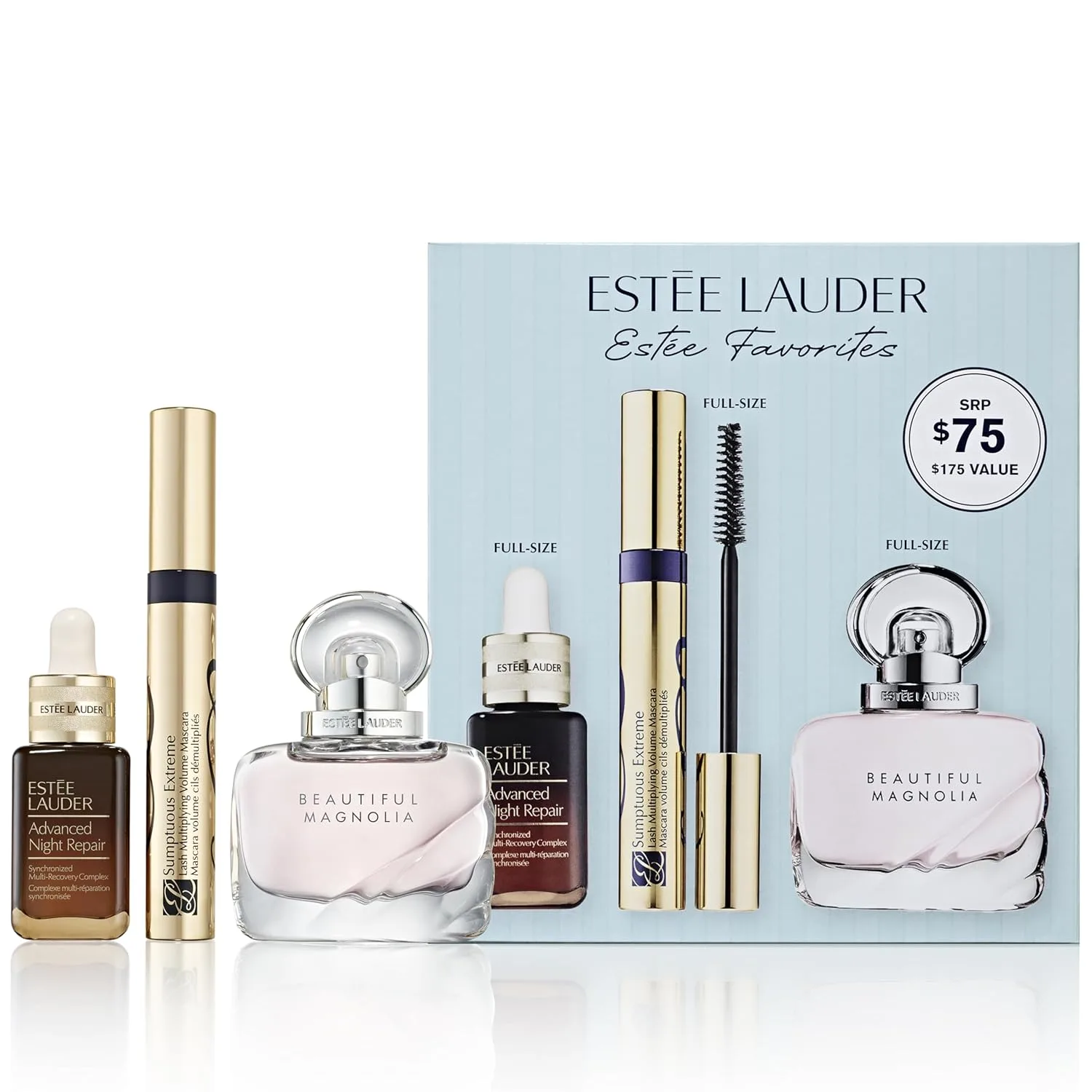 Набор Estée Favorites | Amazon Exclusive: сыворотка Advanced Night Repair, тушь Sumptuous Extreme и парфюм Beautiful Magnolia Estée Lauder, Off White