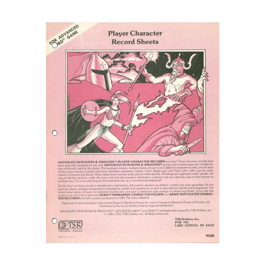 

Player Character Record Sheets (1981 Edition, 2nd Printing, Pastel Red), Advanced Dungeons & Dragons (1st Edition) - Core Books, Box Sets & Miscellaneous, мягкая обложка