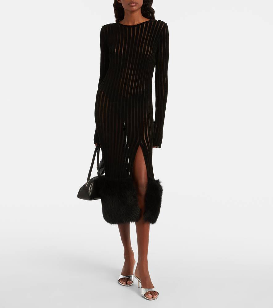 Вязаное миди-платье с отделкой из искусственного меха Blumarine, Black — фото 2