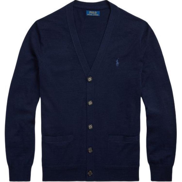 Кардиган из шерсти с вышитым логотипом Polo Ralph Lauren, hunter темно-синий — фото 3