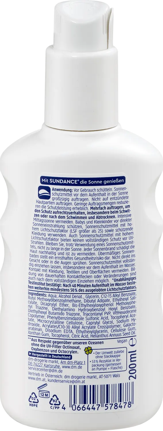 Солнцезащитный спрей SUNDANCE Sonnenspray, MED ultra sensitiv, LSF 30, 200 ml — фото 2
