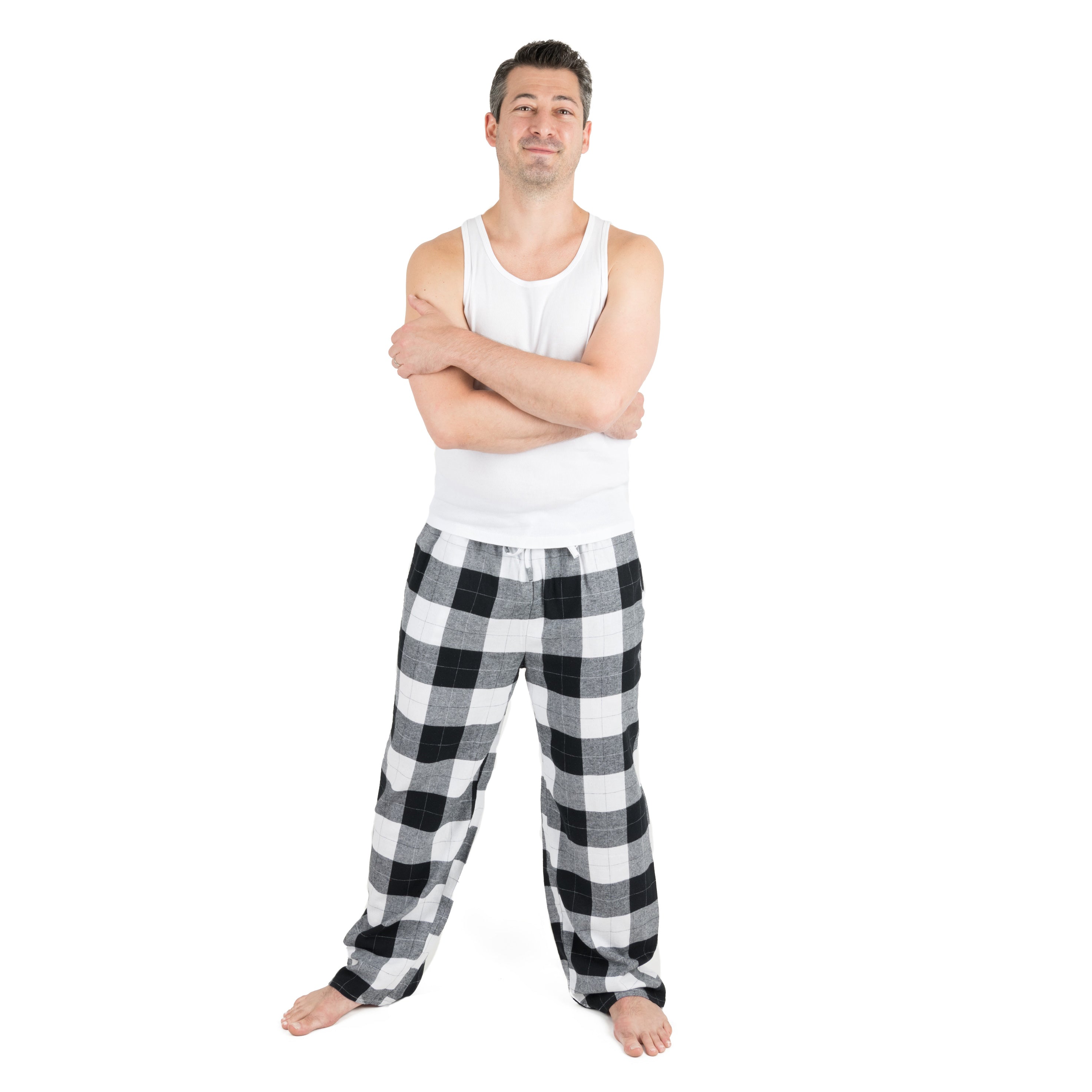 

Рождественские мужские фланелевые пижамные штаны в клетку Leveret, цвет plaid black & white