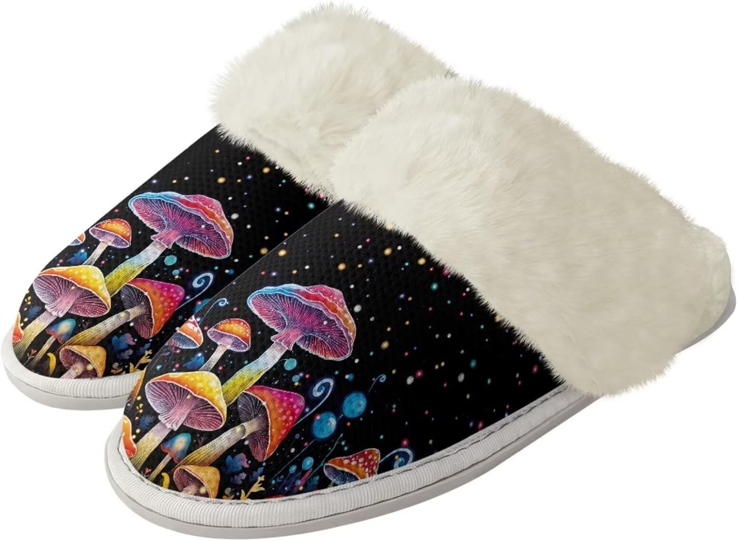 

Рождественские пушистые тапочки Forchrinse для женщин и мужчин с принтом Санта-Клауса и снежинок, домашние тапочки с мемори-пенной стелькой, теплые и мягкие, противоскользящие, для спальни, Colorful Mushroom