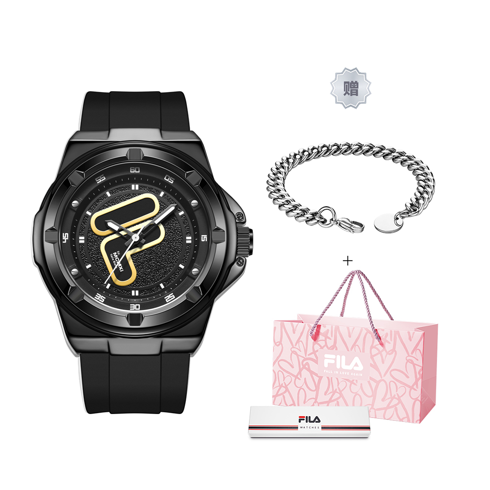 

FILA Часы Wrist Watch Quartz Movement Silicone Strap 42*46mm White Dial Unisex, [Black]6574-001 with Bracelet+Shopping Bag
