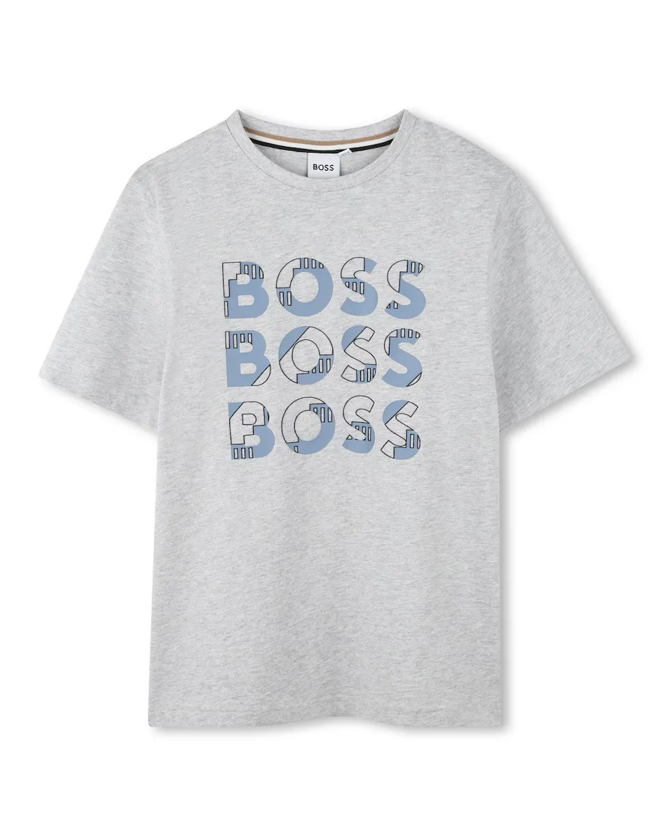 

Футболка для мальчика с короткими рукавами из 100% хлопка BOSS Kidswear, светло-серый