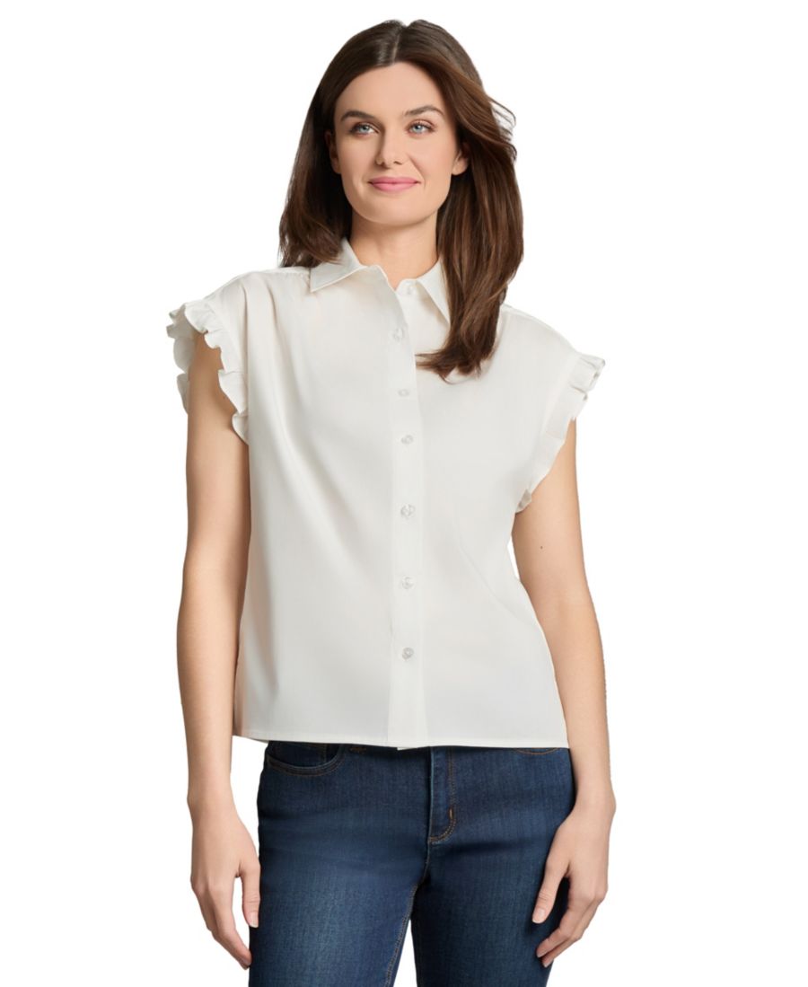 

Небольшой топ с приспущенными плечами и застежкой на пуговицы спереди Jones New York, Nyc White