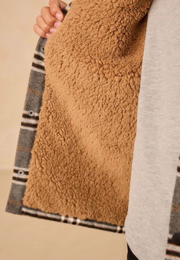 Куртка на подкладке для межсезонья Next, Grey Check Borg Collar