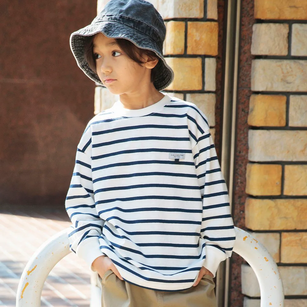 Полосатая футболка с длинными рукавами и петлей для именной бирки. Branshes, Navy blue