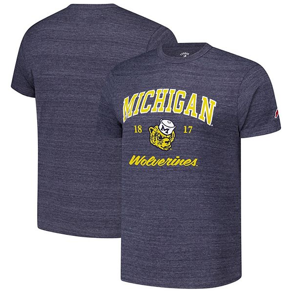 

Мужская футболка michigan wolverines arch script victory falls tri-blend цвета верескового темно-синего League Collegiate Wear