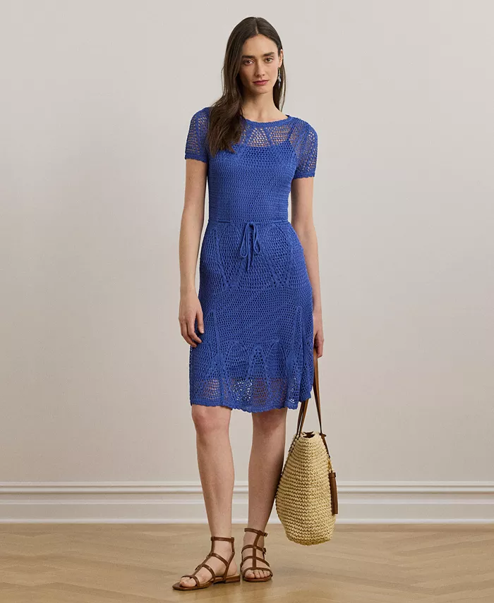 

Женское платье-свитер с коротким рукавом Pointelle Lauren Ralph Lauren, синий