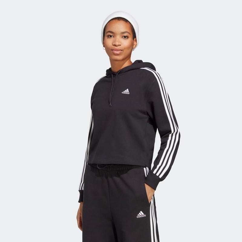 

Женская толстовка Essentials с 3 полосками, укороченная махровая ткань Adidas, черный