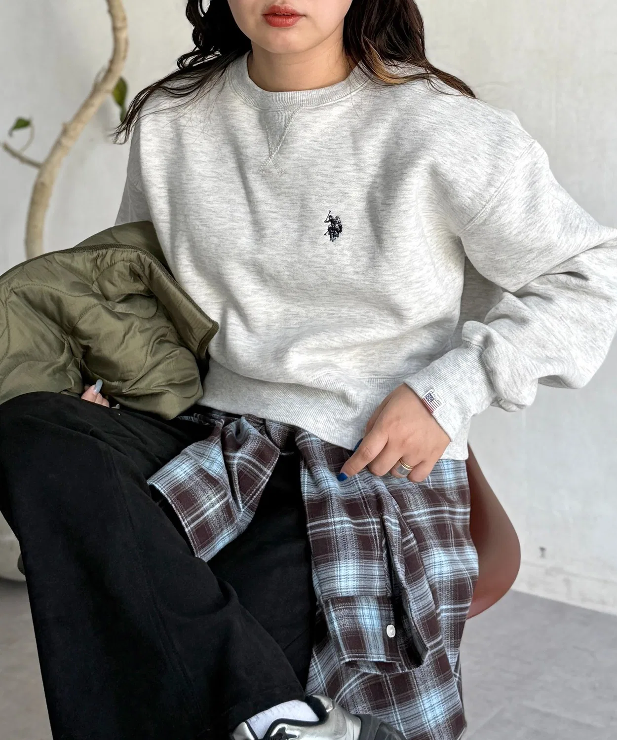 Свитшот укороченный с начёсом U.S. POLO ASSN., серый