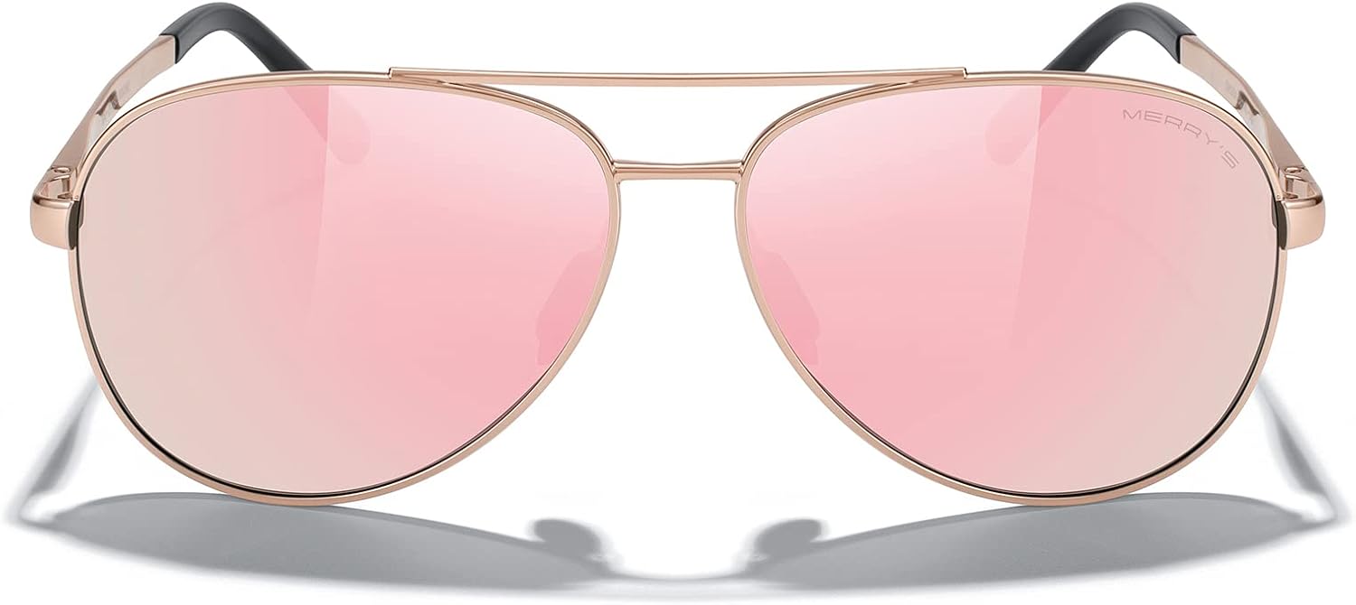 

Солнцезащитные очки-авиаторы MERRY'S для мужчин и женщин - поляризованные очки для вождения, зеркальные линзы, защита от УФ-излучения UV 400, диаметр линз 58 мм, Rose Gold Frame/Pink Mirror Lens