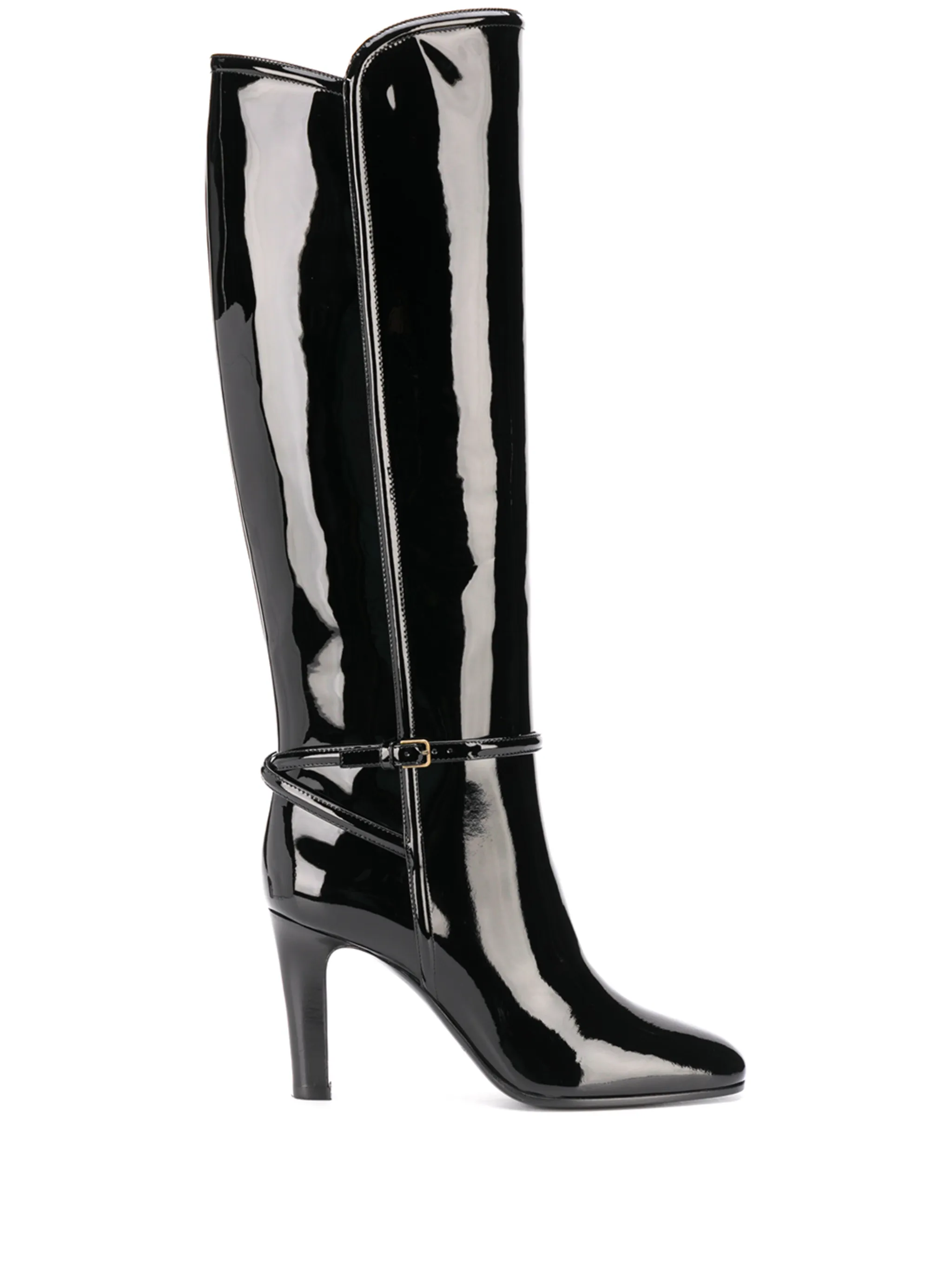 Лакированные сапоги с квадратным носком Saint Laurent, черный