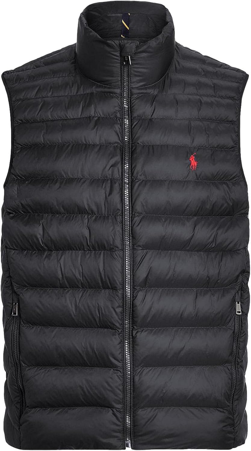 

Polo Ralph Lauren мужская пуховая куртка, пуховый жилет, на молнии, Polo Black With Red Pony.