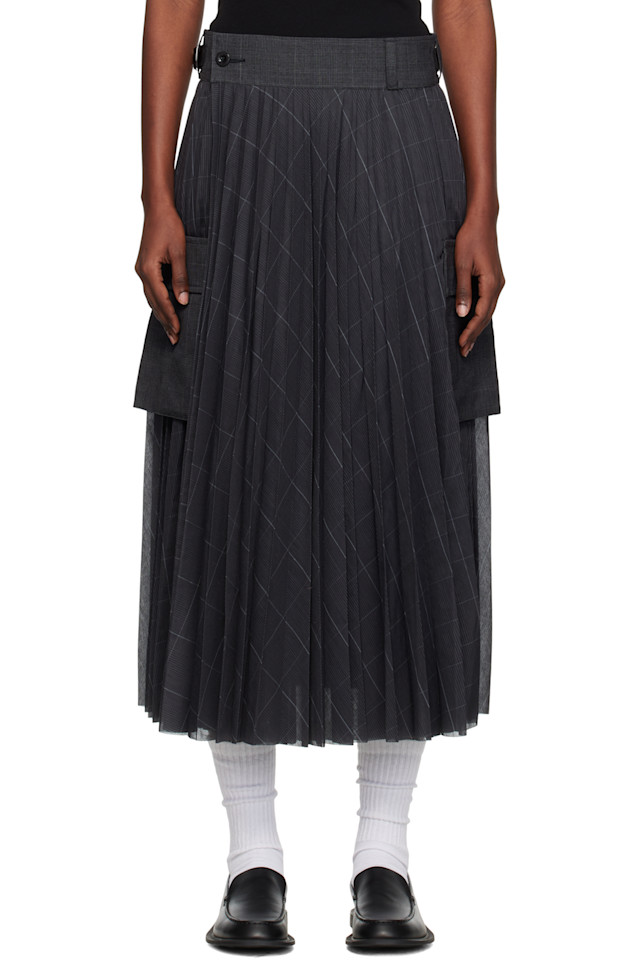 

Юбка миди в клетку «Глен» Sacai, серый