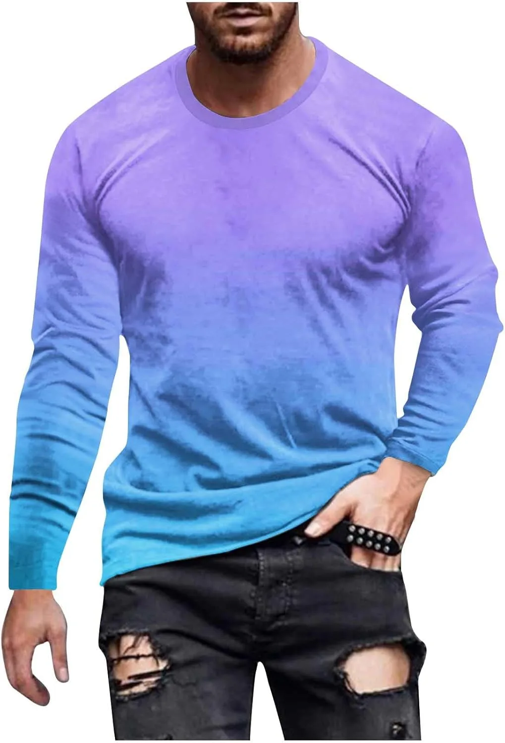 

Мужская футболка с длинным рукавом Slim Fit, градиентный принт QUNPIU