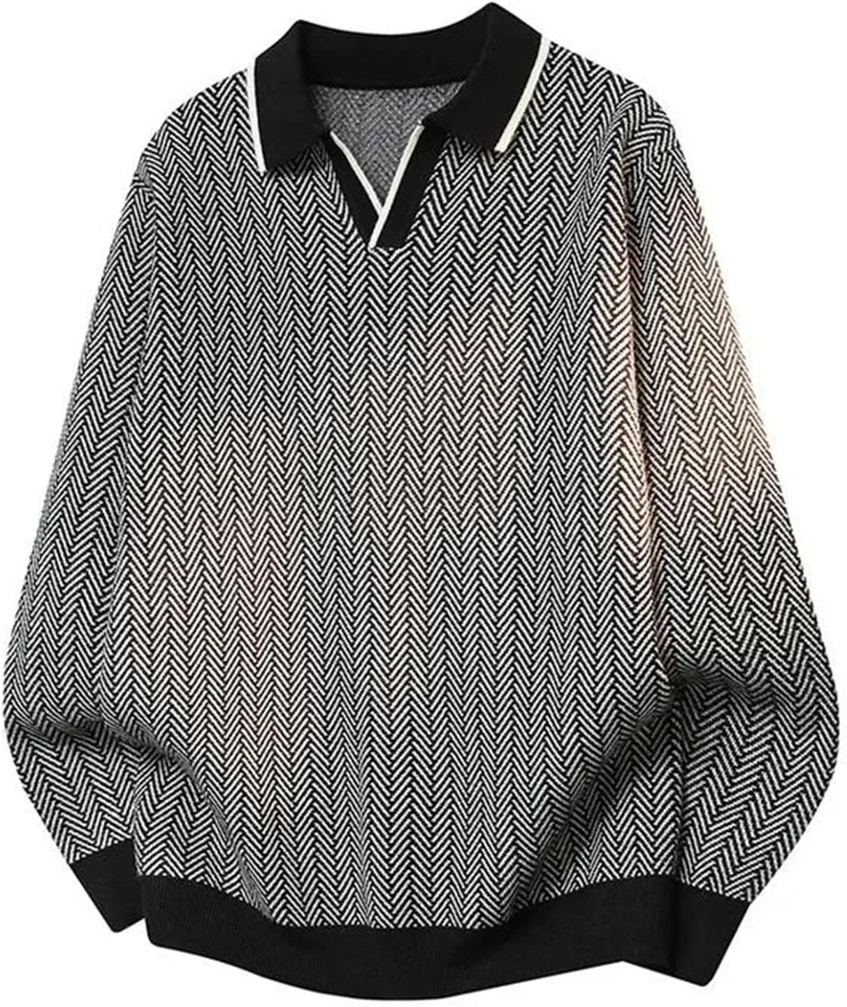 

Мужской свитер с контрастной отделкой и отложным воротником