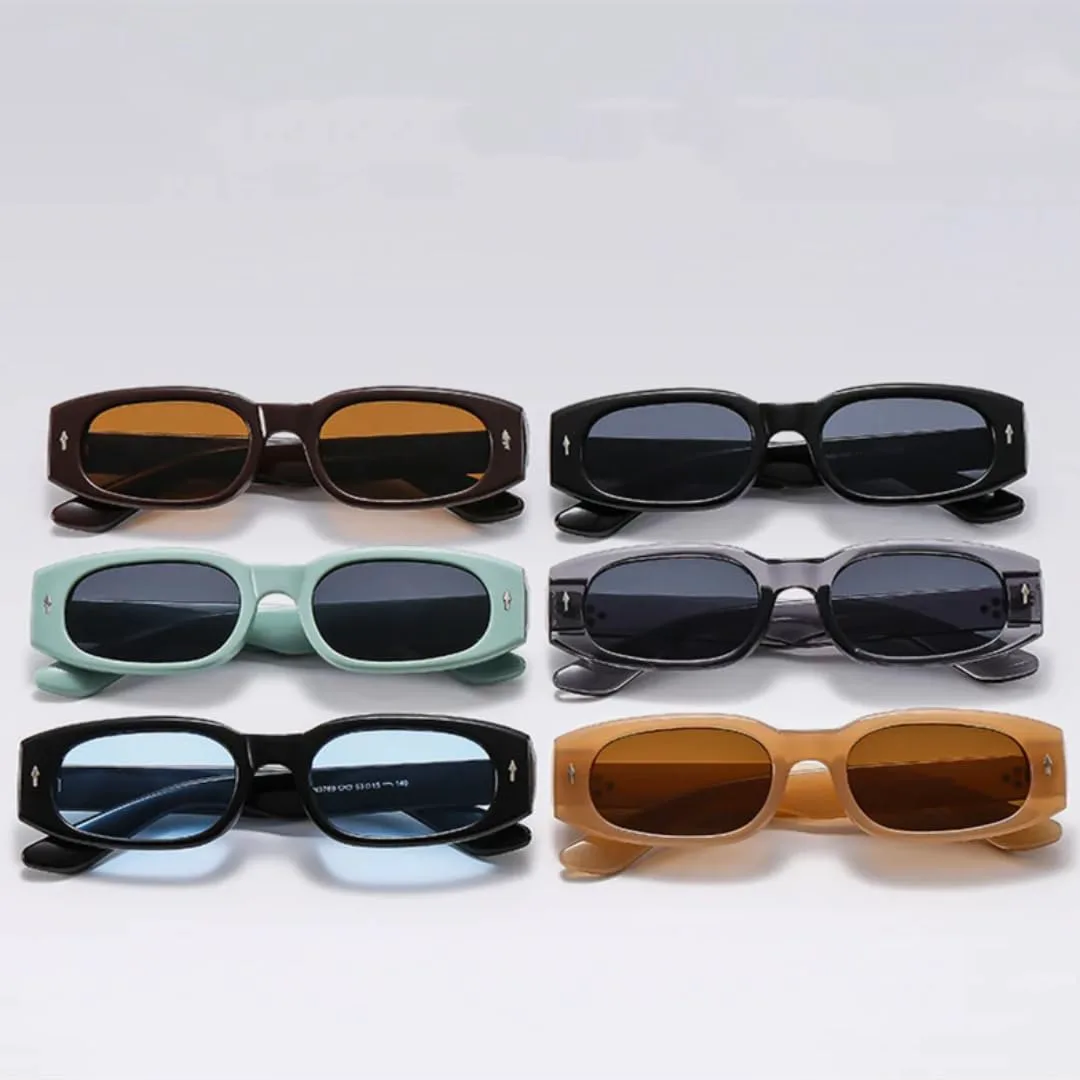 

Модные прямоугольные солнцезащитные очки для женщин, роскошные очки с заклепками, прямоугольные очки для мужчин, защита от УФ-излучения UV400 HHZZYVY, 1